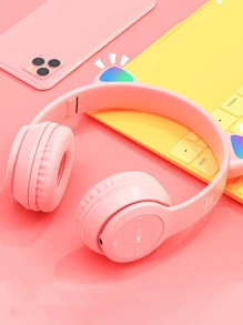 Fone de Ouvido Orelha Gatinho com Luzes - Rosa chiclete - Visão 3