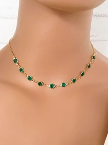 Choker Gargantilha Esmeralda Verde Ouro