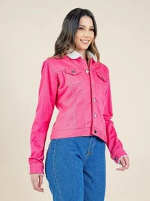 Women Denim Jackets & Coats - Watermelon Pink - View 5