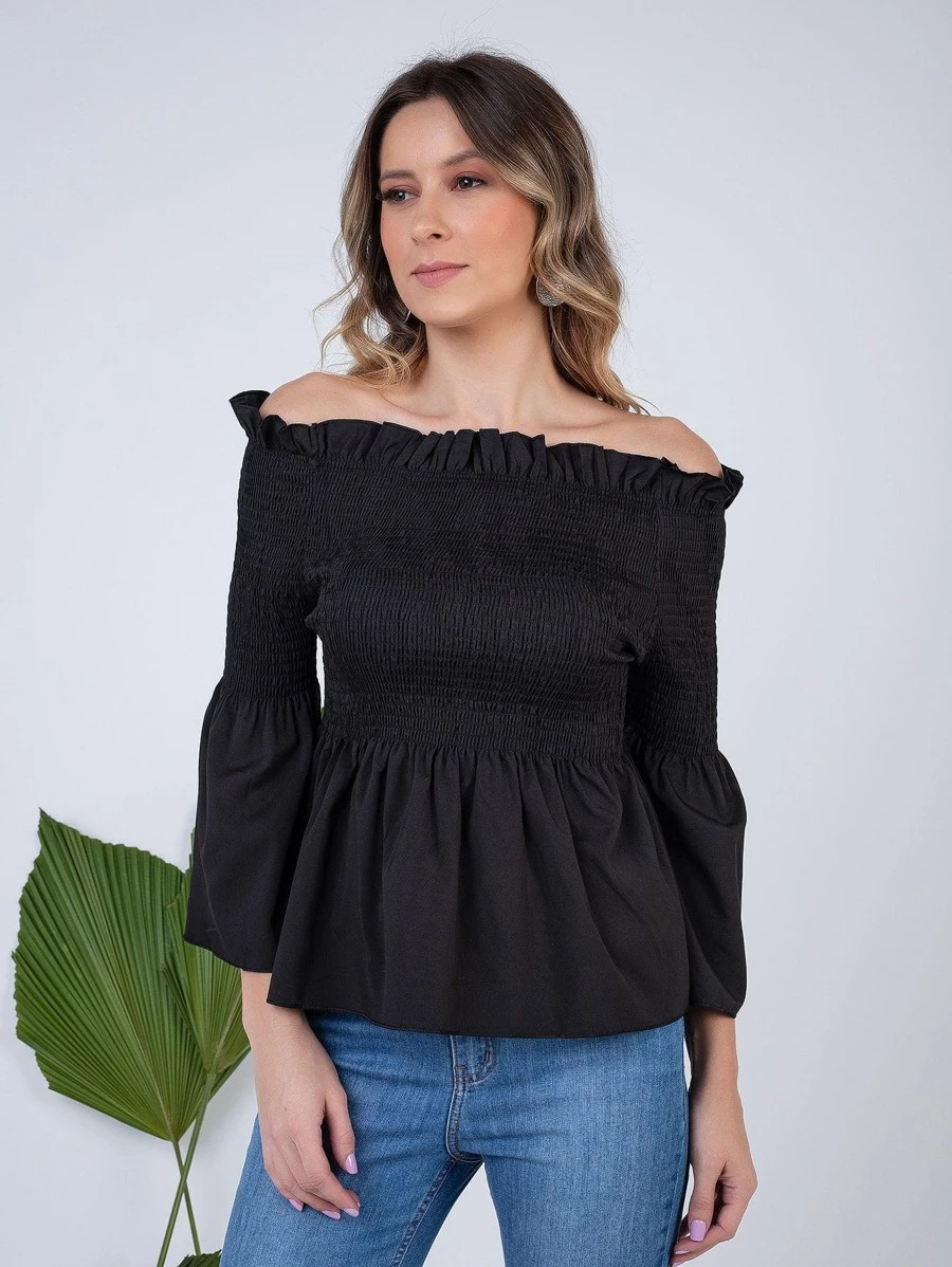 Loverly Blusa Camisa Feminina Ciganinha com Elástico Manga 3/4 | SHEIN ...
