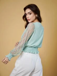 Women Blouses - 薄荷綠 - 查看 2