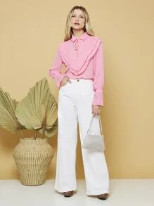 EMILIMODA BLUSA CAMISA EM39688 - Rosa chiclete - Visão 4