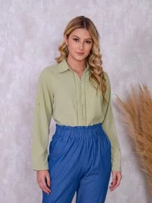 Women Blouses - 橄欖綠 - 查看 5
