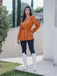 Women Blouses - 橘色 - 查看 3