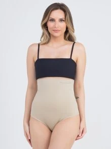 Calcinha Cinta Cós Alto modeladora Gestante Pós Parto - Bege - Visão 3
