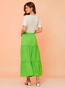 Saia 3 maria midi lisa / saia midi/ saia viscolinho /moda evangelica - Verde Limão - Visão 2