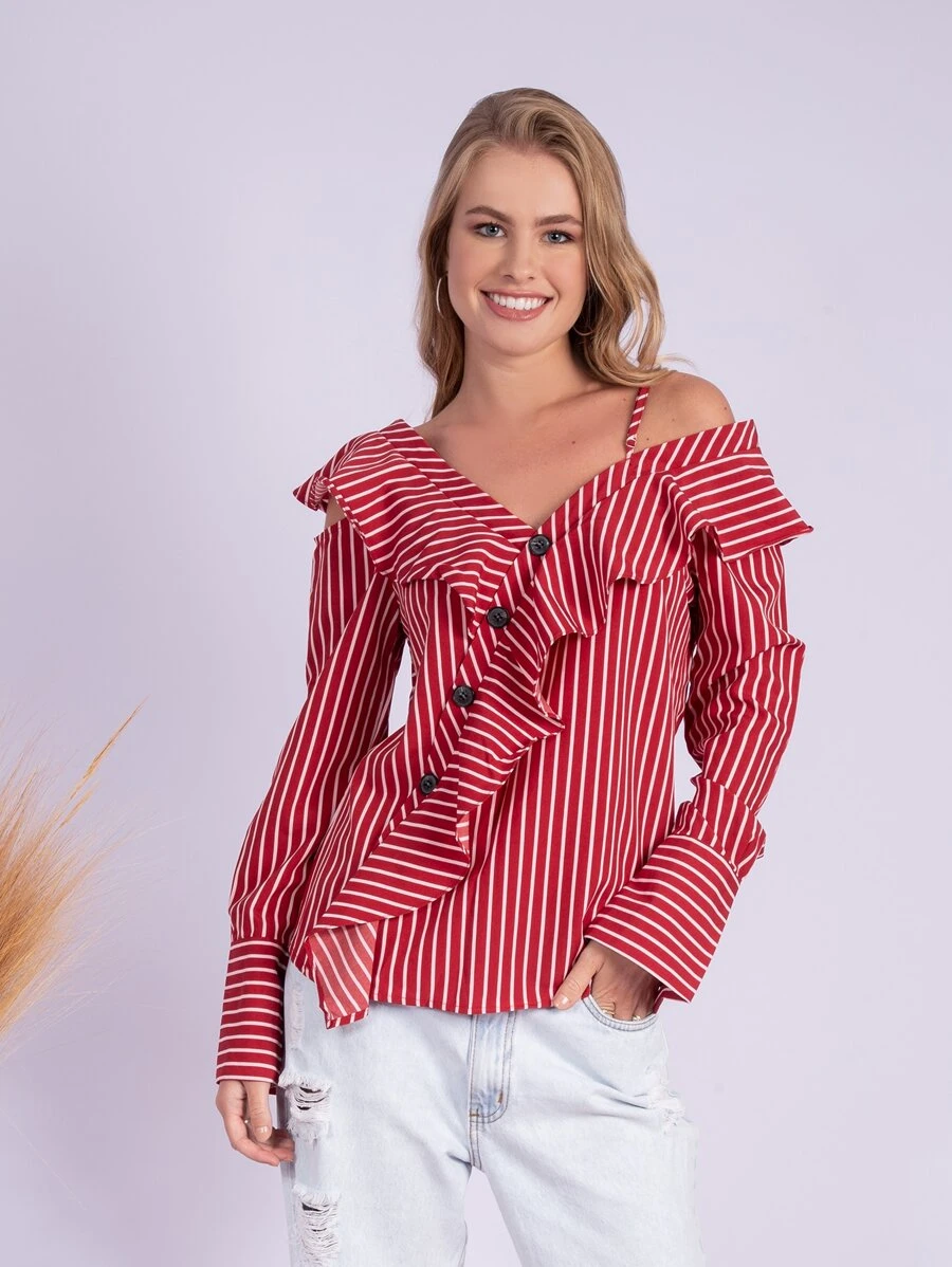 Women Blouses - 紅色 - 查看 1