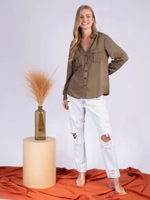 Women Blouses - 軍綠色 - 查看 2