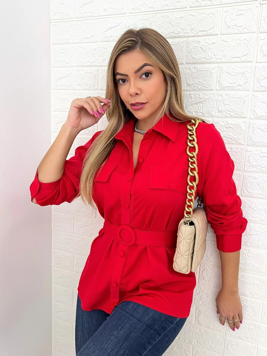 Women Blouses - 紅色 - 查看 1