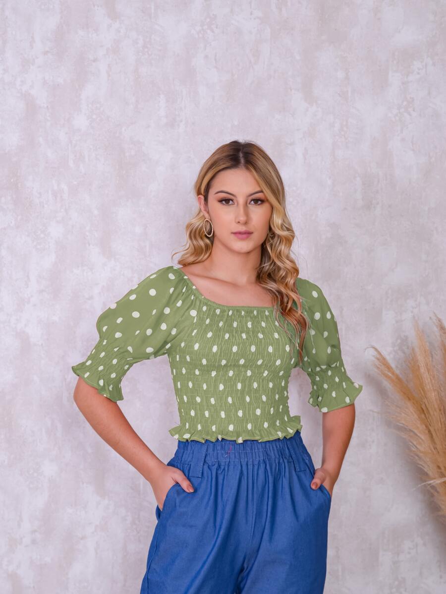 Women Blouses - Olive Green - View 1