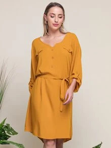 Plus Size Dresses - Mustard Yellow - View 5