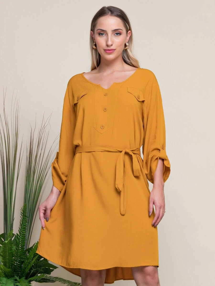 Plus Size Dresses - Mustard Yellow - View 1
