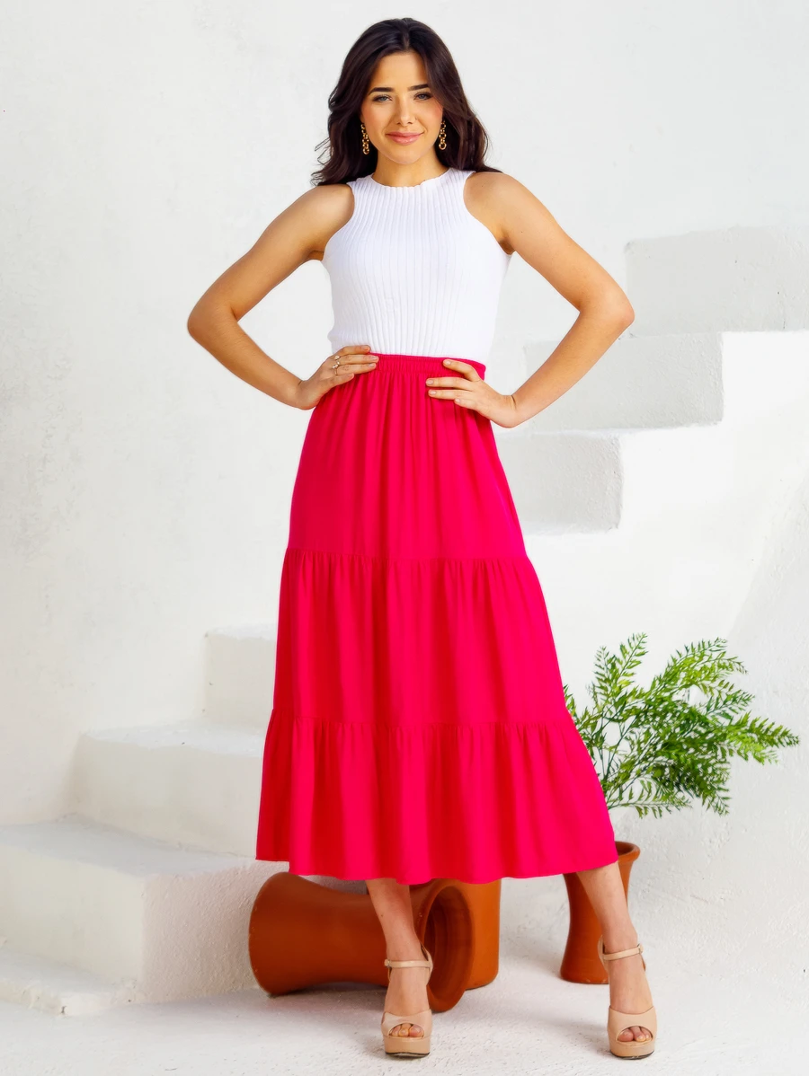 Women Skirts - 玫紅色 - 查看 1