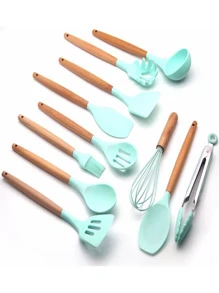 Conjunto 12 Peça Utensílio De Silicone Para Cozinha Multifuncional - Verde Menta - Visão 11