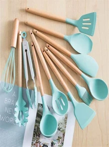 Conjunto 12 Peça Utensílio De Silicone Para Cozinha Multifuncional - Verde Menta - Visão 8