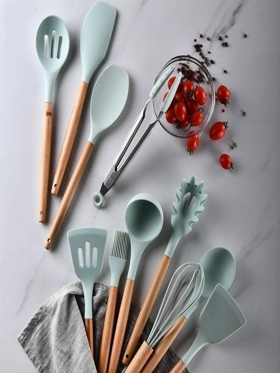 Conjunto 12 Peça Utensílio De Silicone Para Cozinha Multifuncional - Verde Menta - Visão 1