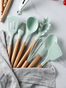 Conjunto 12 Peça Utensílio De Silicone Para Cozinha Multifuncional - Verde Menta - Visão 3