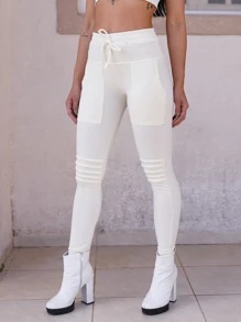 Women Pants - 米色 - 查看 3