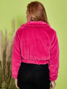 Women Faux Fur Coats - Hot Pink - View 2