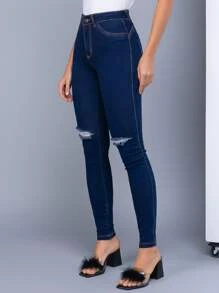 Women Jeans - 藍色 - 查看 3