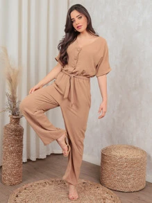 Women Jumpsuits - 駝色 - 查看 4