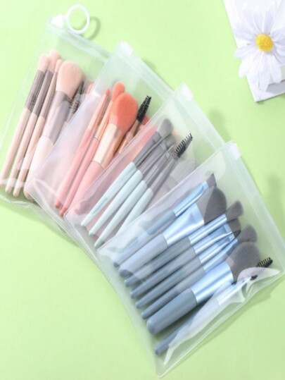 8 Peças / Conjunto Mini Pincéis De Maquiagem Com Cabo De Madeira Fosco / Ferramenta Portátil De Beleza