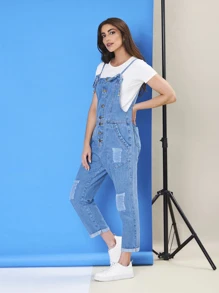 Women Denim Overalls & Jumpsuits - Medium Wash - View 3