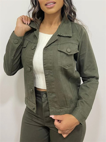 Jaqueta Jeans Manga Longa Casaco Feminina