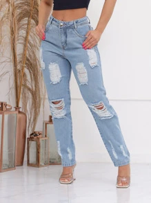 KISS ME LADY Women Jeans - 中等水洗藍 - 查看 5