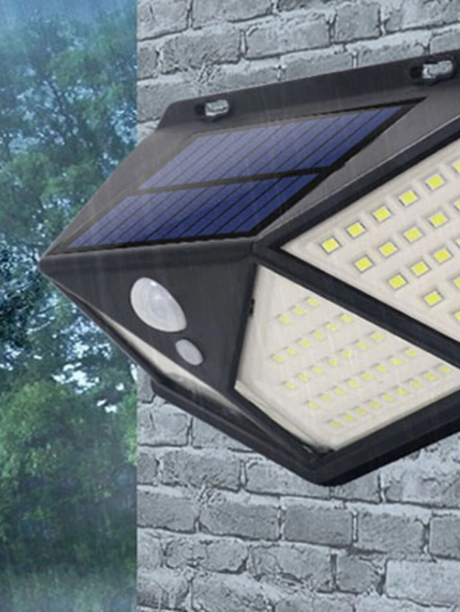 Luminária Solar 100 Led Com Sensor Jardim Externa Prova D'água     (A12-21) - Preto - Visão 1