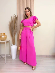 Women Two-piece Outfits - Hot Pink - View 1