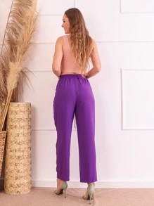 Women Pants - 紫色 - 查看 2