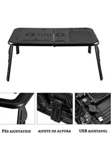 Suporte Notebook Mesa Para Notebook Com Cooler Sala Cama - Preto - Visão 2