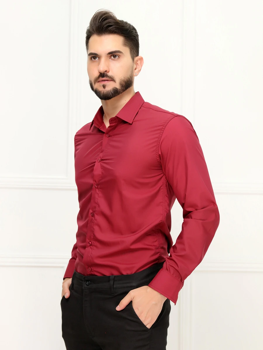 Men Shirts - Burgundy - View 1