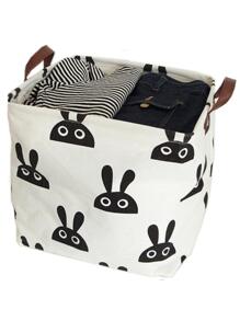 Cesto Organizador Multiuso Dobrável Para Roupa Suja E Brinquedo Com Alça - Preto e Branco - Visão 8