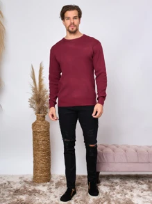 Men Sweaters - Burgundy - View 3