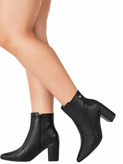  Bota Feminina Coturno Bico Fino Cano Curto Salto Grosso Moda GIGIL botas feminina elegant