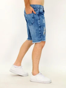 Men Denim Shorts - Rửa trung bình - Xem 4