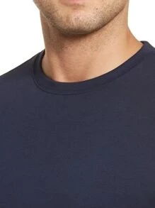 Camiseta Masculina Azul Marinho Corte Moderno Material Premium. - Azul Marinho - Visão 3