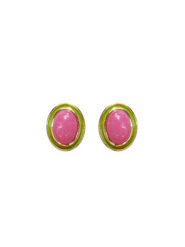 Brinco pequeno com pedra natural esmaltado