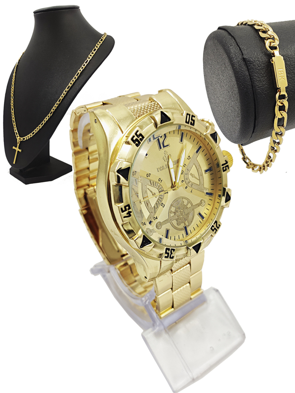 Relogio De Pulso Masculino Dourado Grande E Luxuoso Envio Expresso