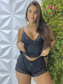 Women Pajama Sets - 黑色 - 查看 4