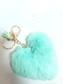 Chaveiro De Pelúcia Pom Pom de Coração Fofinho - Verde Menta - Visão 2