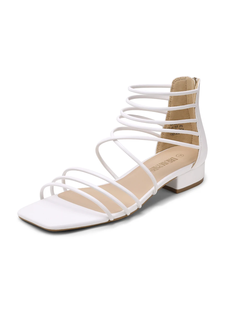 Women's Summer Casual Strappy Sandals Dressy Cute Square-Toe Comfortable Flat Shoes - 白色 - 查看 1