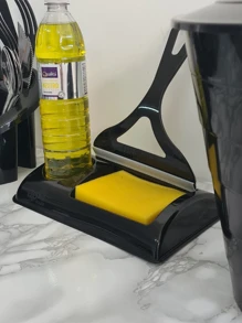 Porta Detergente Com Suporte Para Esponja Plástico Preto - Preto - Visão 3