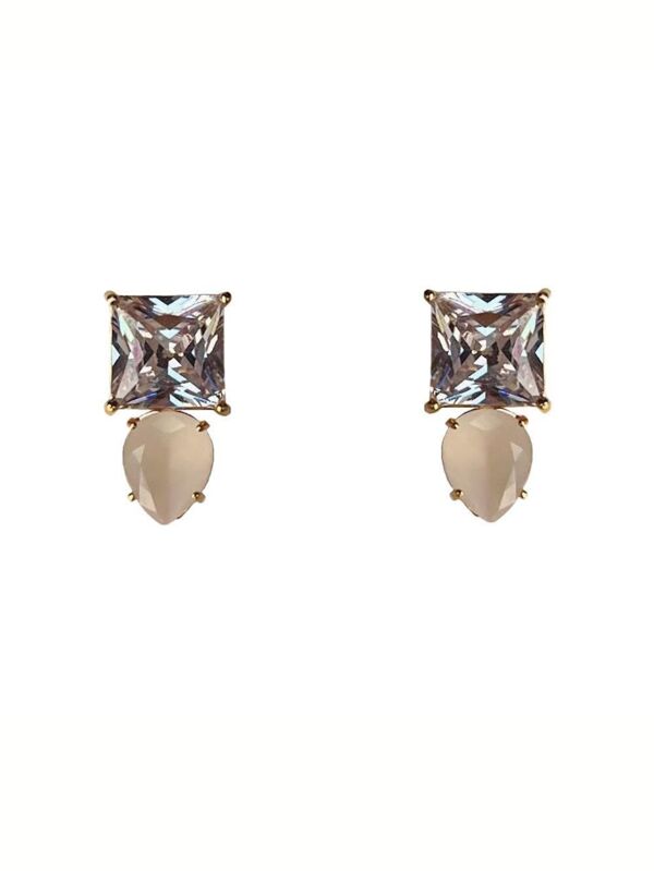 Brinco com zircônia, cristal fosco e banho de ouro18K