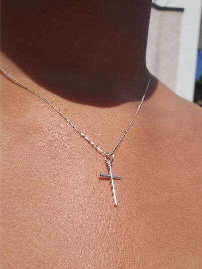 Corrente Veneziana com cruz feminino Colar Cordão totalmente em prata pura 925