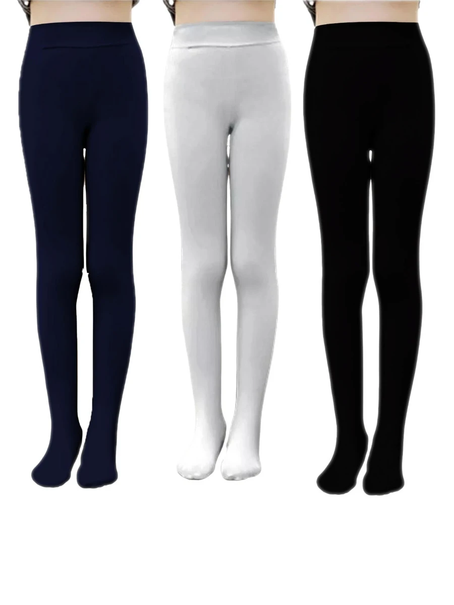 3 Plain Cotton Tights For Girls 2 To 14 Years - Multicolor - View 1