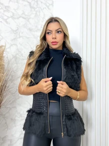 Women Faux Fur Coats - màu đen - Xem 4