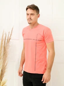 Camiseta Masculina Gola V - Laranja - Visão 4